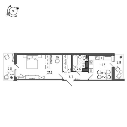 49,1 м², 1-комн. квартира, 10/12 этаж