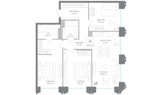 Продажа 3-комнатной квартиры 94,7 м², 8/25 этаж