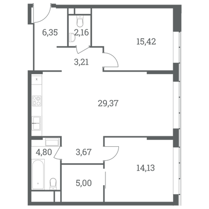 84,1 м², 2-комн. квартира, 50/51 этаж