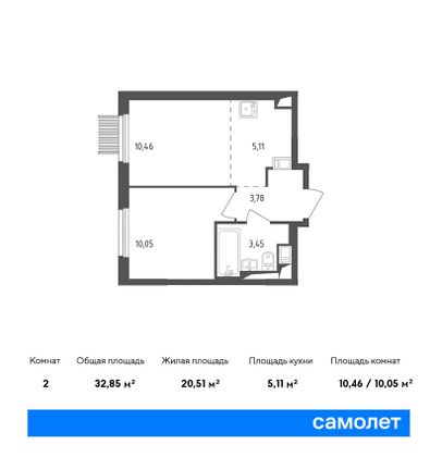 Продажа 2-комнатной квартиры 32,8 м², 3/14 этаж