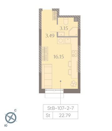 Продажа квартиры-студии 22,8 м², 5/23 этаж