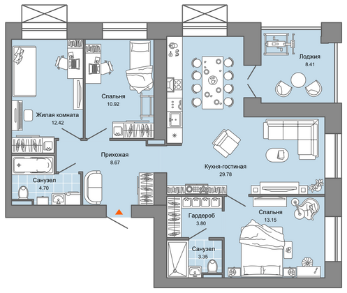 91 м², 4-комн. квартира, 2/8 этаж