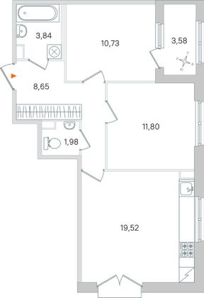 Продажа 2-комнатной квартиры 58,3 м², 2/4 этаж