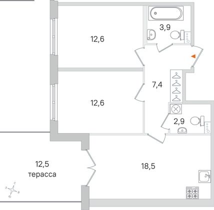 Продажа 2-комнатной квартиры 61,7 м², 1/4 этаж