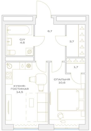 Продажа 1-комнатной квартиры 41,8 м², 19/23 этаж