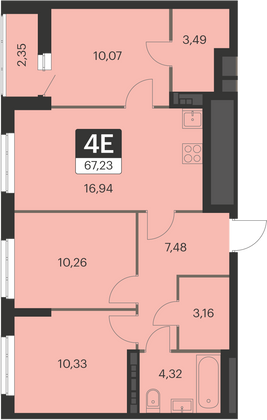 67,2 м², 3-комн. квартира, 6 этаж