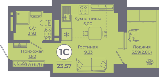 Продажа квартиры-студии 23,6 м², 8/24 этаж