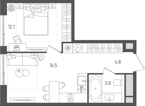 37,2 м², 1-комн. квартира, 4/7 этаж