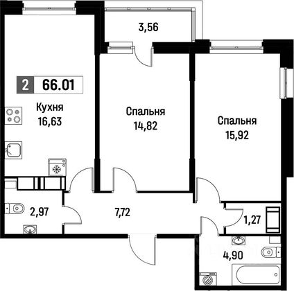 Продажа 2-комнатной квартиры 66 м², 10/16 этаж