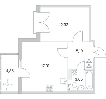 Продажа 1-комнатной квартиры 39,6 м², 3/4 этаж