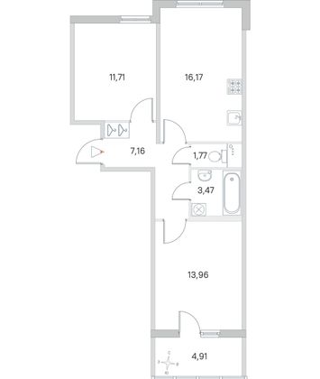 Продажа 2-комнатной квартиры 55,7 м², 1/4 этаж