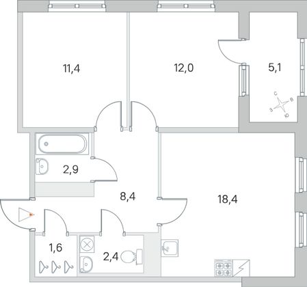 Продажа 2-комнатной квартиры 59,7 м², 4/5 этаж