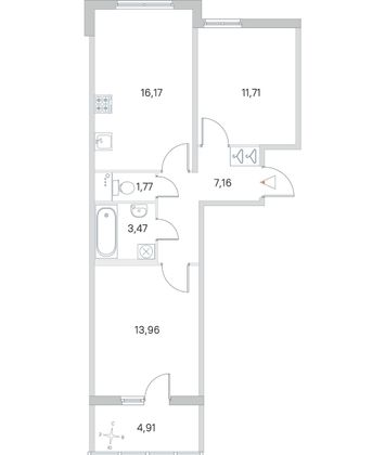 Продажа 2-комнатной квартиры 55,7 м², 1/4 этаж