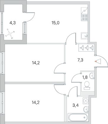 Продажа 2-комнатной квартиры 58 м², 5/5 этаж