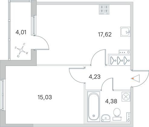 Продажа 1-комнатной квартиры 43,3 м², 1/4 этаж