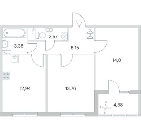 Продажа 2-комнатной квартиры 55 м², 1/4 этаж