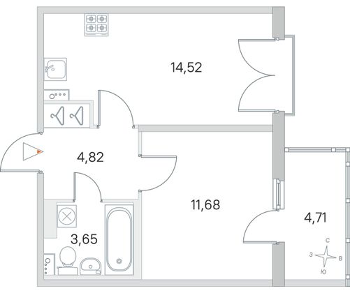 Продажа 1-комнатной квартиры 36,1 м², 3/4 этаж