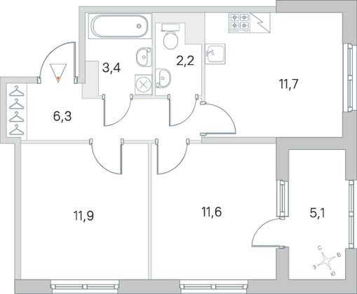 Продажа 2-комнатной квартиры 49,7 м², 2/5 этаж