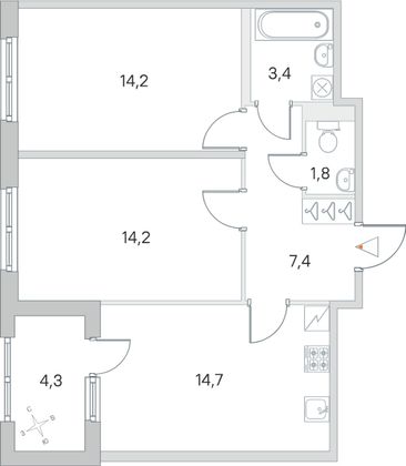 Продажа 2-комнатной квартиры 57,8 м², 5/5 этаж