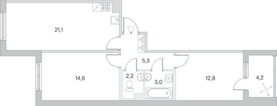 Продажа 2-комнатной квартиры 61,1 м², 1/5 этаж