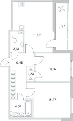 Продажа 2-комнатной квартиры 67,2 м², 1/4 этаж