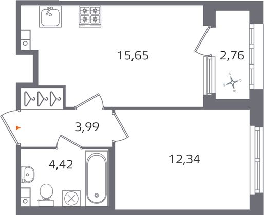 Продажа 1-комнатной квартиры 37,8 м², 3/17 этаж