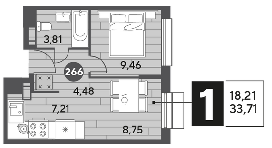 Продажа 1-комнатной квартиры 33,7 м², 2/15 этаж