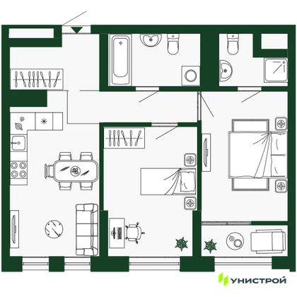 60,5 м², 2-комн. квартира, 6/34 этаж