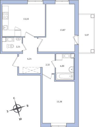 Продажа 2-комнатной квартиры 56,6 м², 3/9 этаж