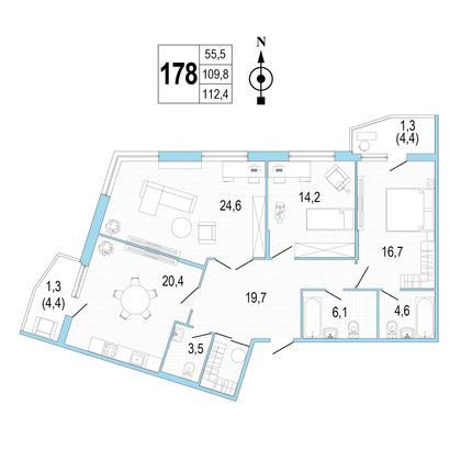 Продажа 3-комнатной квартиры 112,6 м², 2/8 этаж