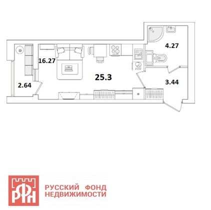 Продажа квартиры-студии 25,3 м², 2/24 этаж