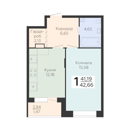 Продажа 1-комнатной квартиры 42,7 м², 13/24 этаж