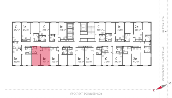 36,4 м², 1-комн. квартира, 4/25 этаж