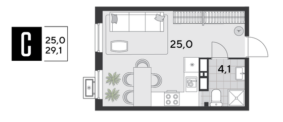 Продажа квартиры-студии 29,1 м², 10/18 этаж