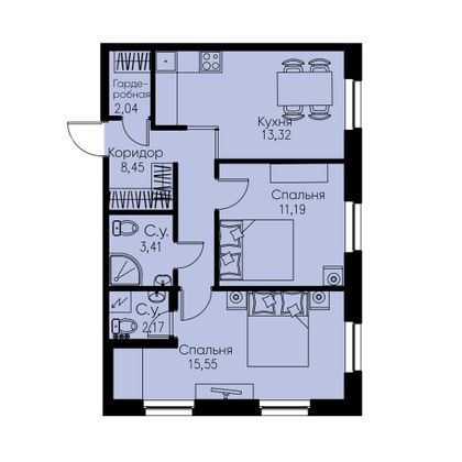 Продажа 2-комнатной квартиры 56,1 м², 2/11 этаж