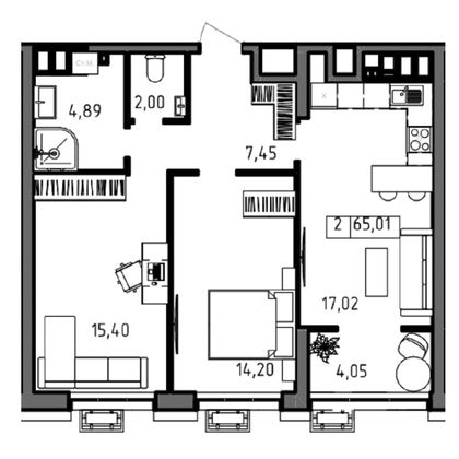 Продажа 2-комнатной квартиры 65 м², 23/23 этаж