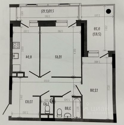 Продажа 2-комнатной квартиры 57,4 м², 2/7 этаж