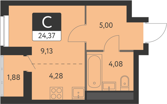 23,4 м², студия, 18 этаж