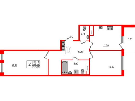 Продажа 2-комнатной квартиры 66,5 м², 7/10 этаж