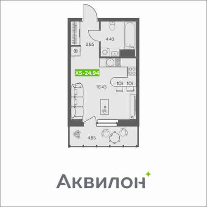 24,9 м², студия, 6/8 этаж