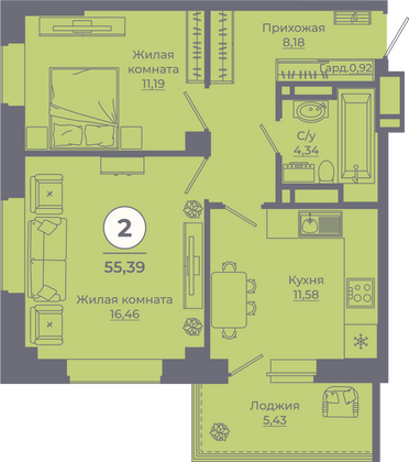 Продажа 2-комнатной квартиры 55 м², 20/24 этаж