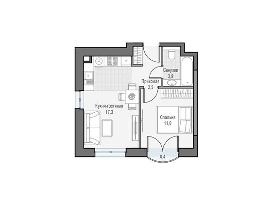 Продажа 1-комнатной квартиры 36,1 м², 16/28 этаж