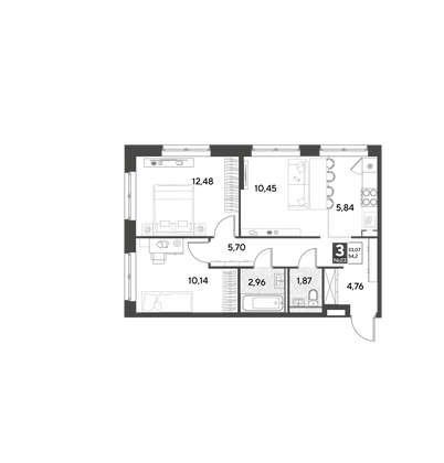 Продажа 3-комнатной квартиры 54,2 м², 4/25 этаж