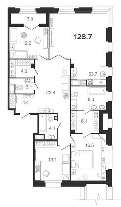 129,1 м², 4-комн. квартира, 6/9 этаж