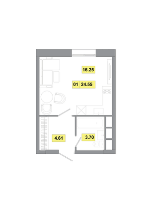 24,6 м², 1-комн. квартира, 1 этаж