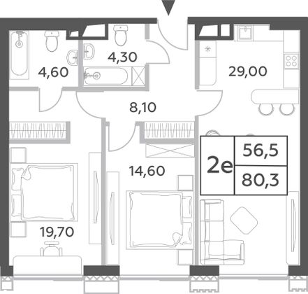 80,3 м², 3-комн. квартира, 35/52 этаж