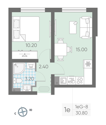 Продажа 1-комнатной квартиры 30,8 м², 25/25 этаж