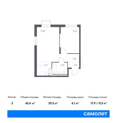 42,4 м², 1-комн. квартира, 5/8 этаж