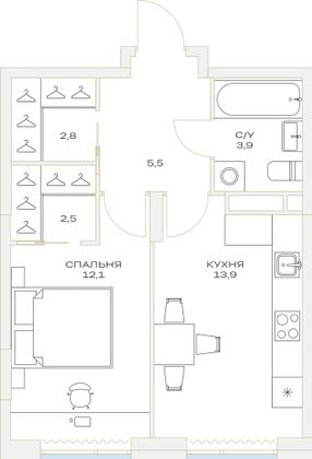 Продажа 1-комнатной квартиры 41,2 м², 15/23 этаж