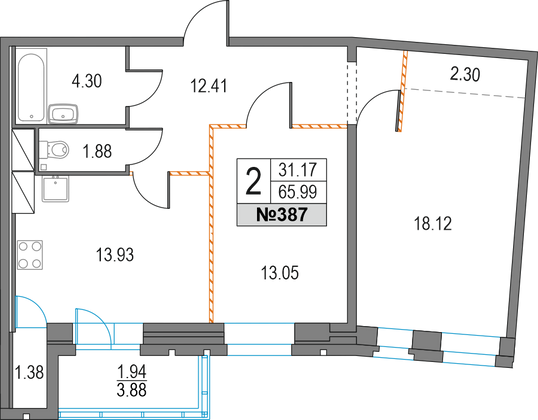 Продажа 2-комнатной квартиры 66 м², 11/25 этаж